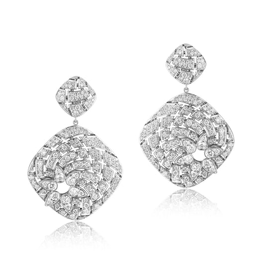 Cushion Geomatrica Diamond Earrings,L Model - White Gold