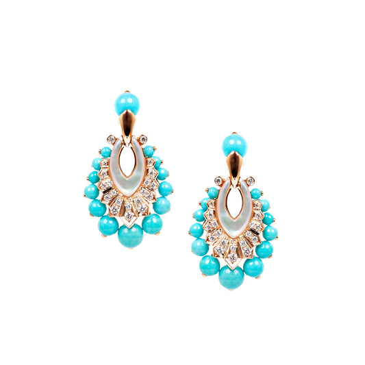 Earring With Diamond, Turquoise And Mother Of Pearl
