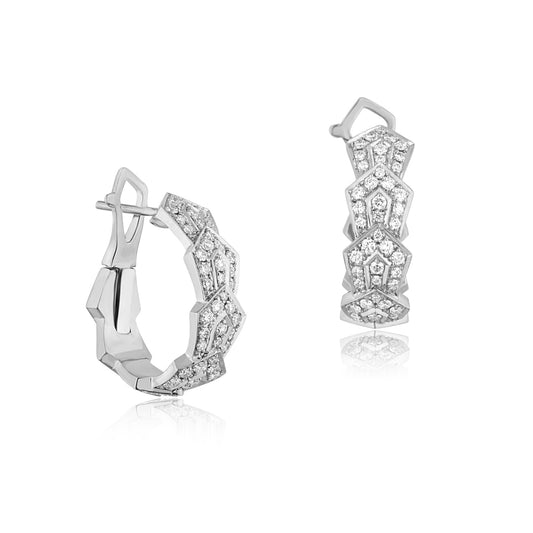 Art Deco Diamonds Hoop Earrings, White Gold