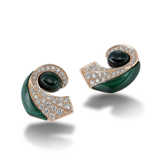 Curl Earrings - Diamond & Malachite