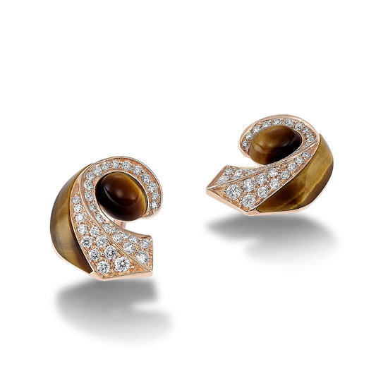 Curl Earrings - Diamond & Tiger Eye