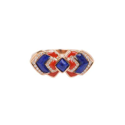 Ring With Diamond, Lapis And Enamel