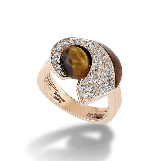 Curl Ring - Diamond & Tiger Eye